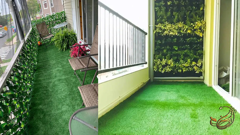 دیزاین بالکن با چمن مصنوعی